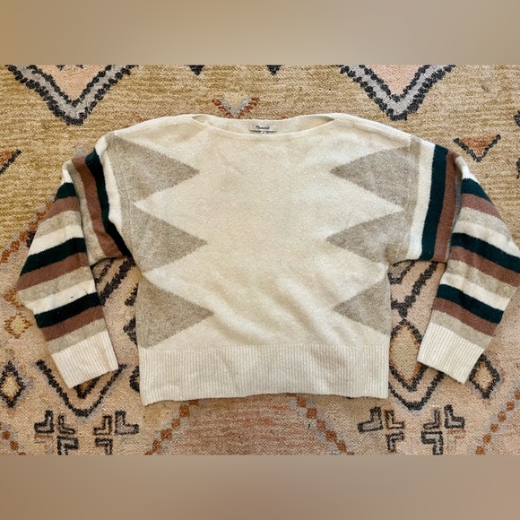 Madewell Sweaters - Madewell Stripe Sleeve Geo Pullover Sweater